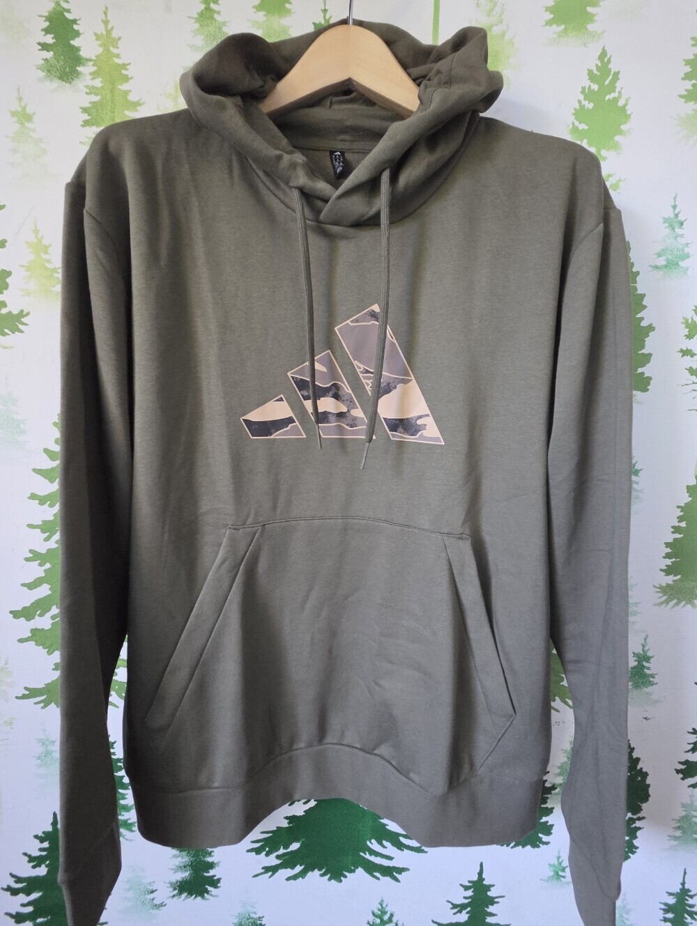 Adidas Olive Green Hoodie with Camo Logo